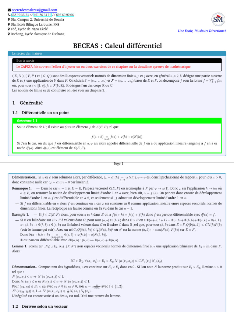 Dérivées et applications C1 en mathématiques | PDF | Variété ...