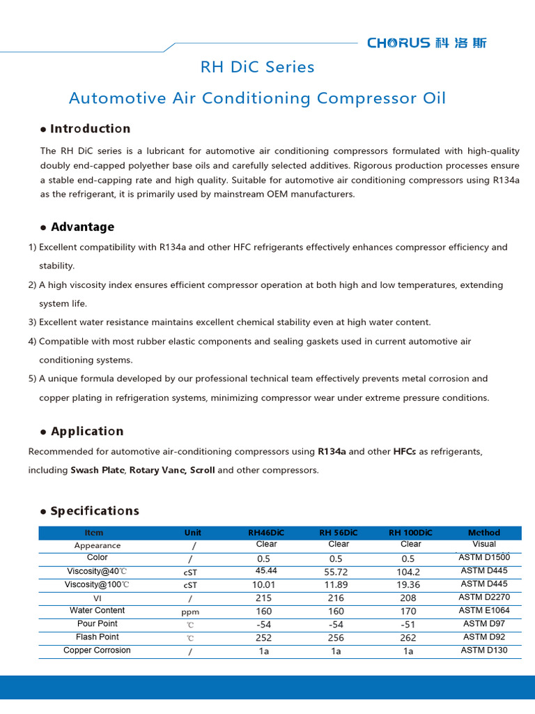 Automotive A/C Compressor Oil RH DiC Series | PDF | Air Conditioning ...