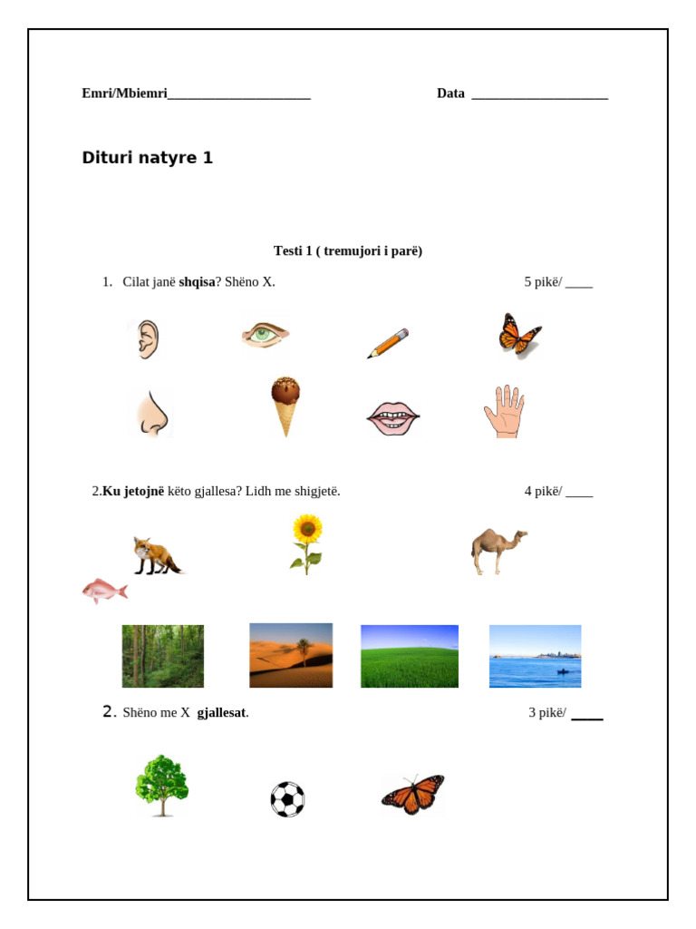 Dituri Natyre 1 - Test 1 | PDF