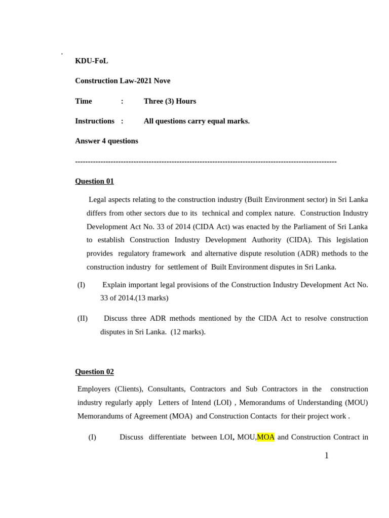Sri Lanka Construction Law Overview | PDF | Alternative Dispute ...
