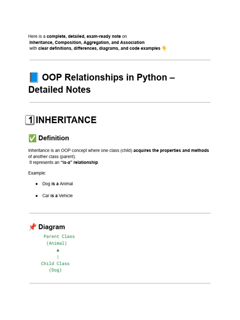 Inheritance, Composition, Aggregation, and Association in python | PDF ...