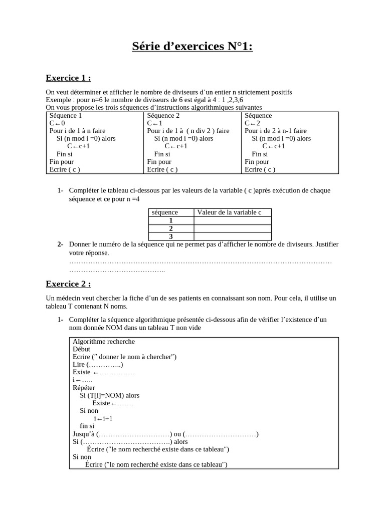 Exercices d'Algorithmique et de Programmation | PDF | Mathématiques