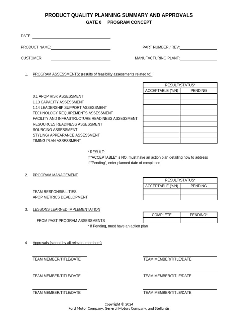 Product Quality Planning Approval Summary | PDF