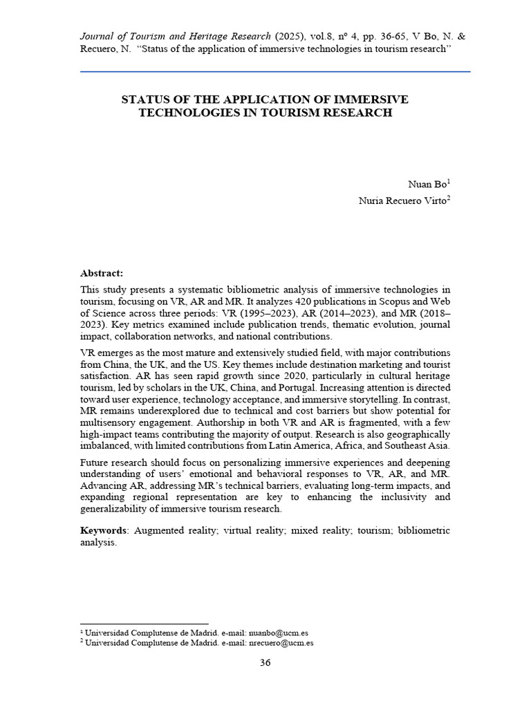 Immersive Technologies in Tourism Research | PDF | Virtual Reality ...