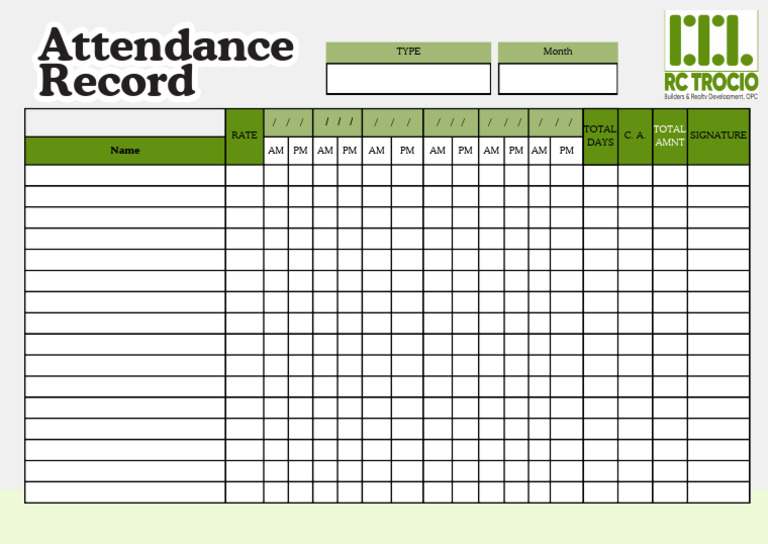 Monthly Attendance Record Form | PDF
