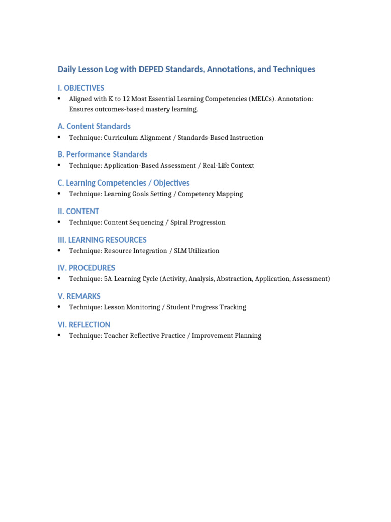 Daily Lesson Log with DEPED Techniques | PDF