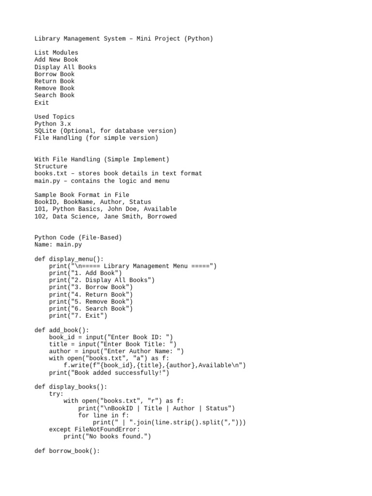 PYTHON Mini Lib Project@for All | PDF | Data Management Software ...