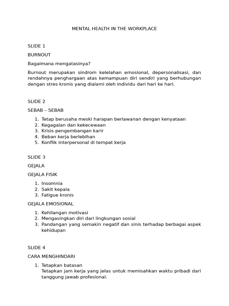 Mental Health in the Work Place | PDF