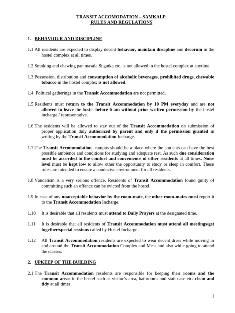 Transit Accommodation Rules & Guidelines | PDF