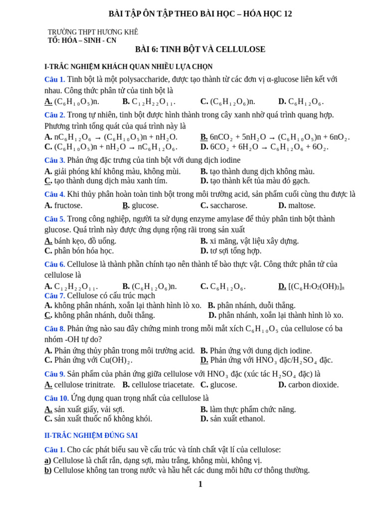 Bài 6-Tinh B T Và Cellulose-Đa | PDF