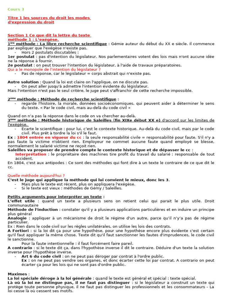 Interprétation des lois et méthodes juridiques | PDF | Codification ...