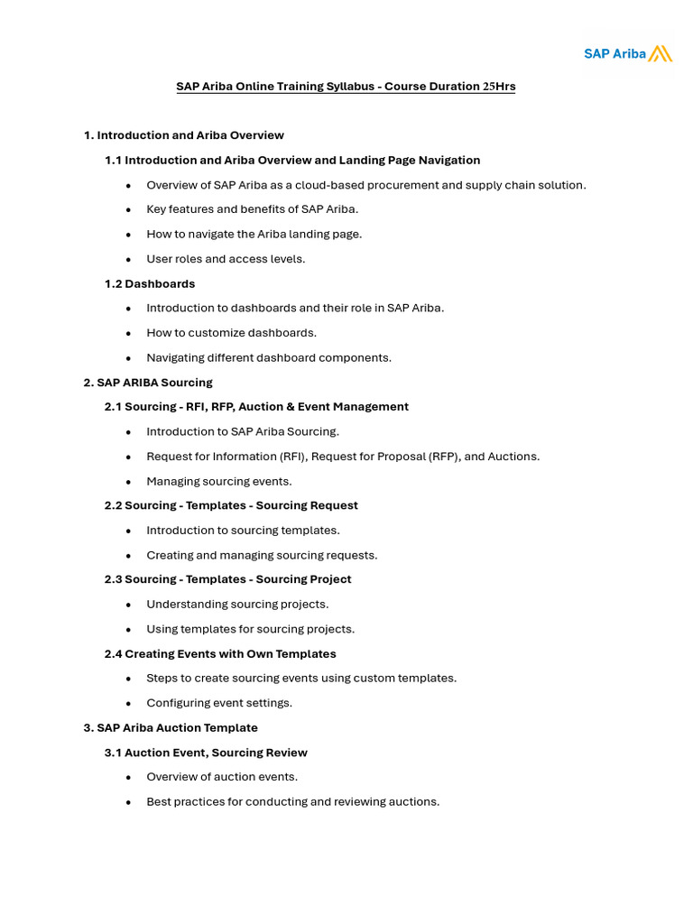 SAP Ariba Training Syllabus Overview | PDF | Invoice | Business