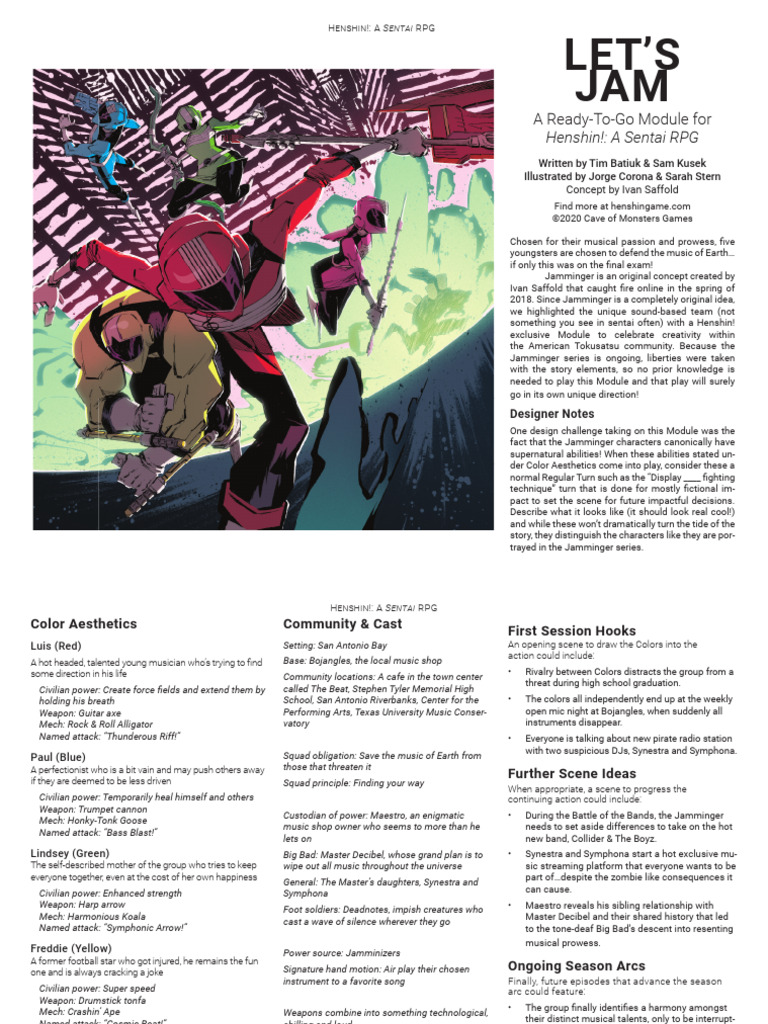 Henshin! Jamminger RPG Module | PDF