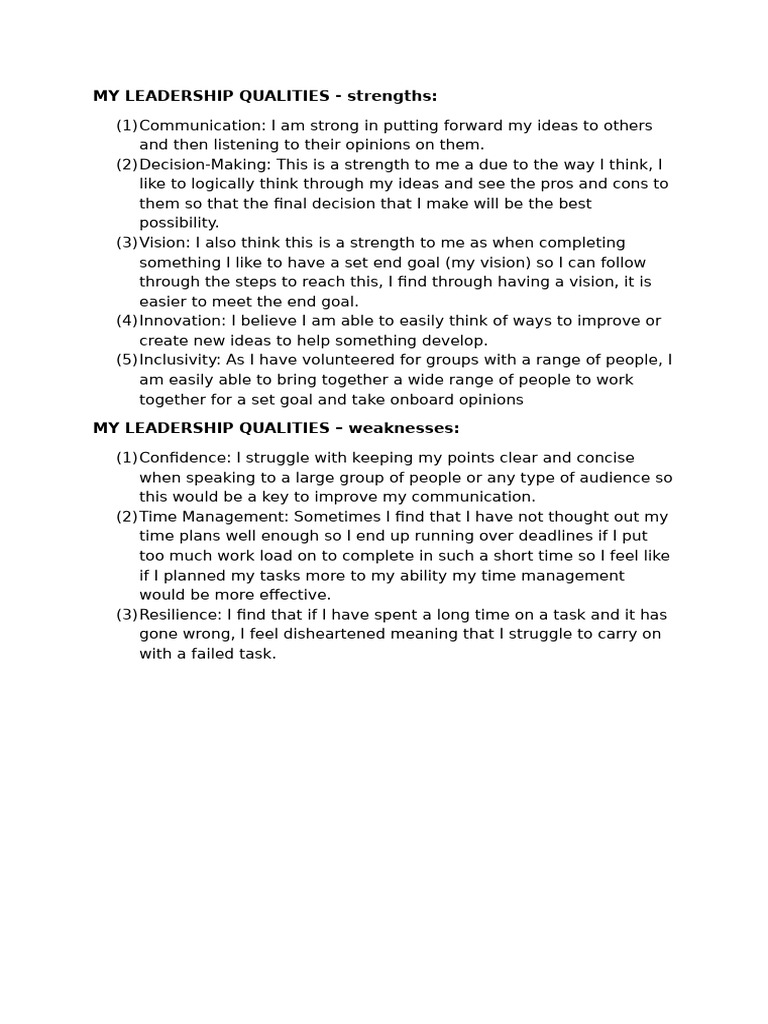 Leadership Strengths and Weaknesses Analysis | PDF
