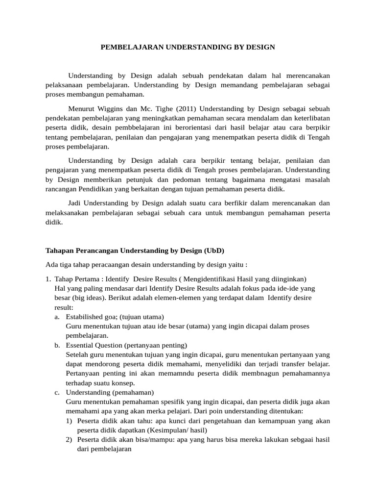 Strategi Pembelajaran Understanding by Design | PDF