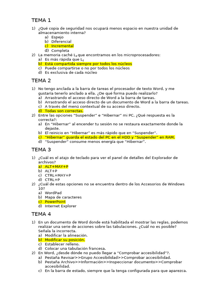 Preguntas Test Informatica Mias | PDF | Microprocesador | Caché ...
