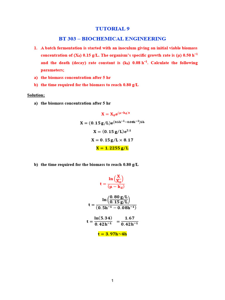 Biochemical Engineering Batch Calculations | PDF | Biology | Chemical ...