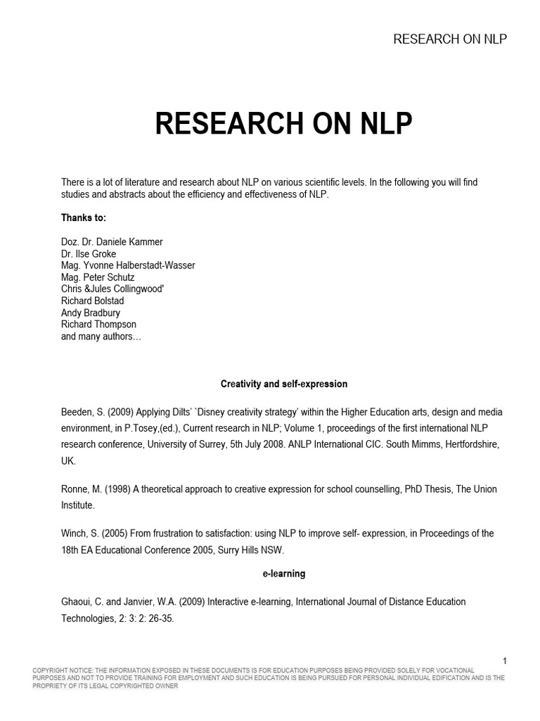 Research On Nlp1 | PDF | Neuro Linguistic Programming | Learning