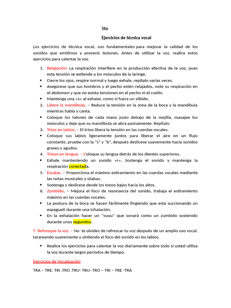 Ejercicios de Técnica Vocal y Respiración | PDF | Sonido | Boca