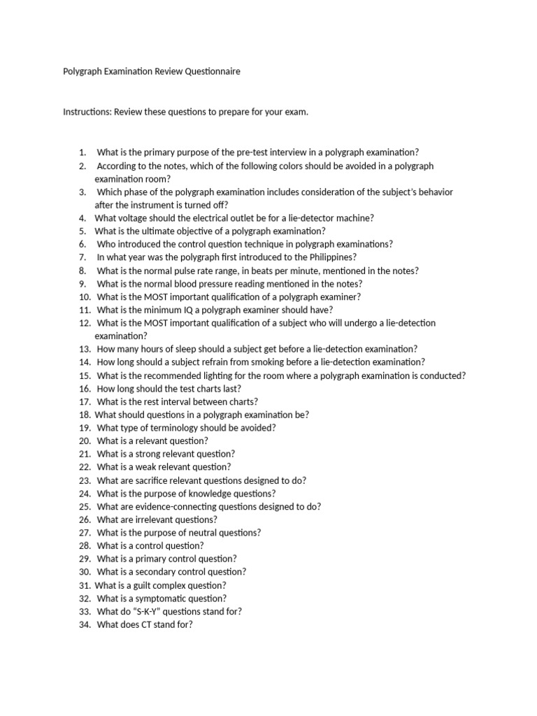 Polygraph Exam Preparation Questions | PDF | Polygraph