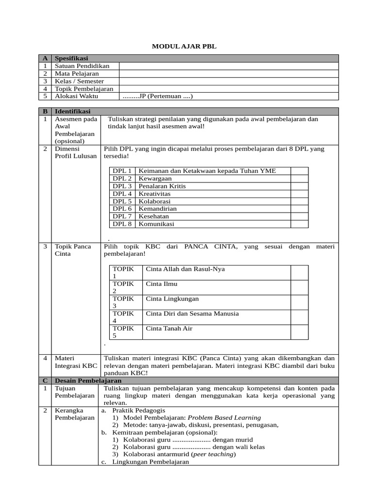6 - Template RPP PBL | PDF