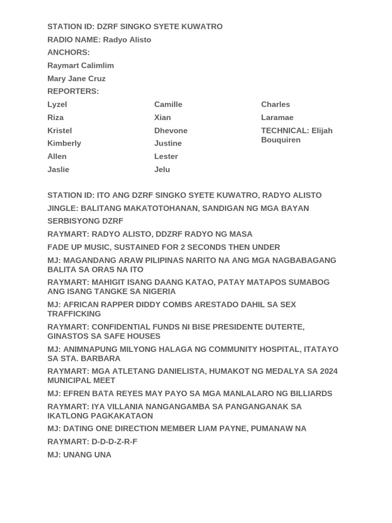 Radiobroad Script Final | PDF