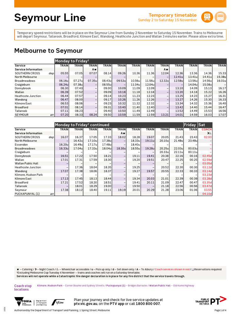 Seymour Line Temporary Timetable Update | PDF | Rail Transport ...