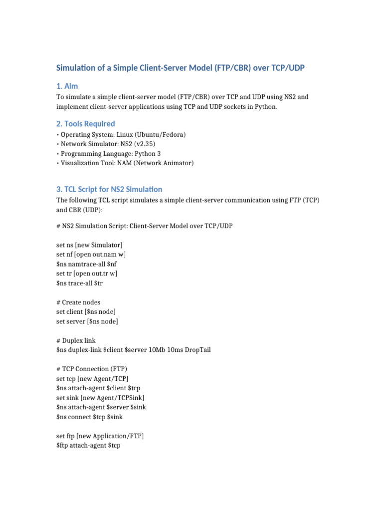 Client-Server Model Simulation TCP/UDP | PDF | Network Socket | Client ...