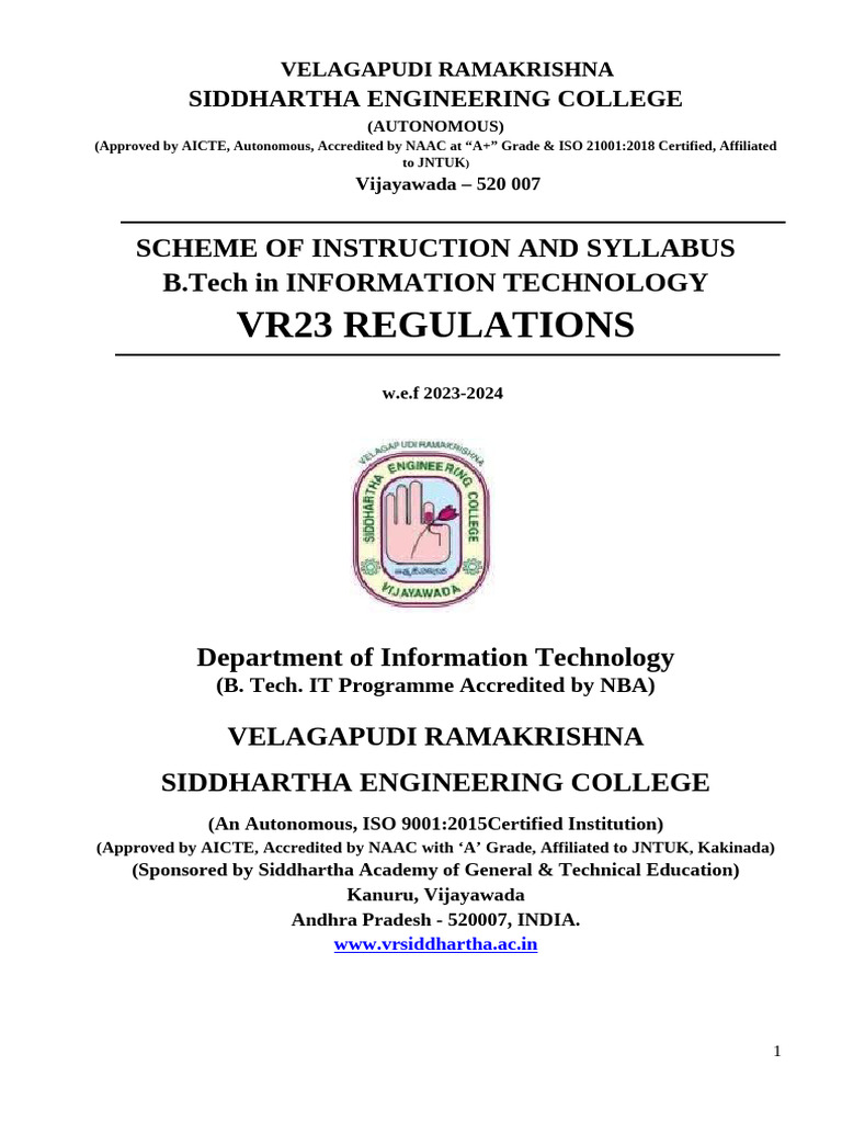 B.Tech IT Syllabus 2023-2024 VR23 | PDF | Method (Computer Programming ...