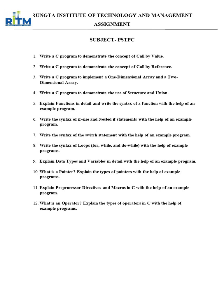 C Programming Concepts and Examples | PDF