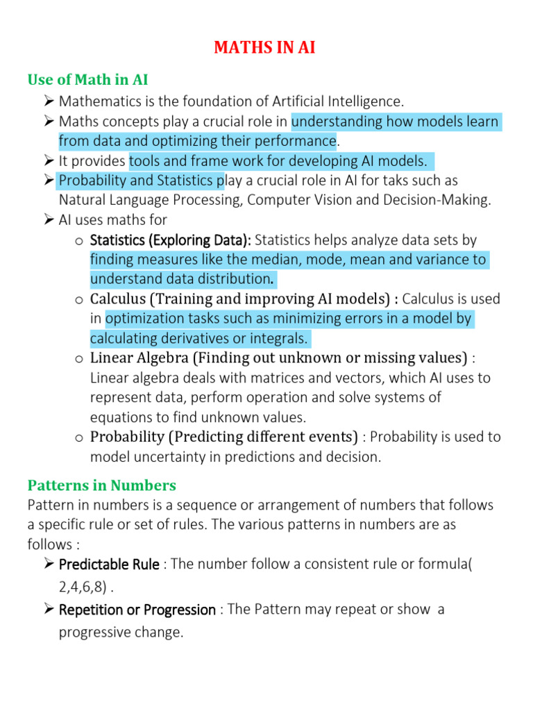 Mathematics in AI: Key Concepts Explained | PDF | Pattern | Mathematics