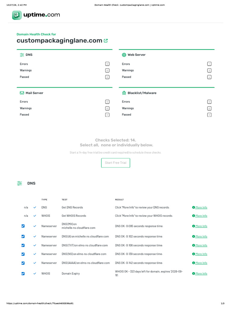 Domain Health Check_ Custompackaginglane.com _ Uptime.com | PDF ...