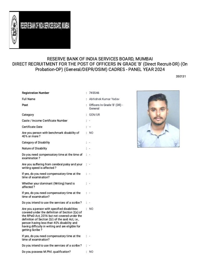 Rbi Grade B Aug Recruitment For The Post of Officers in Grade 'B ...