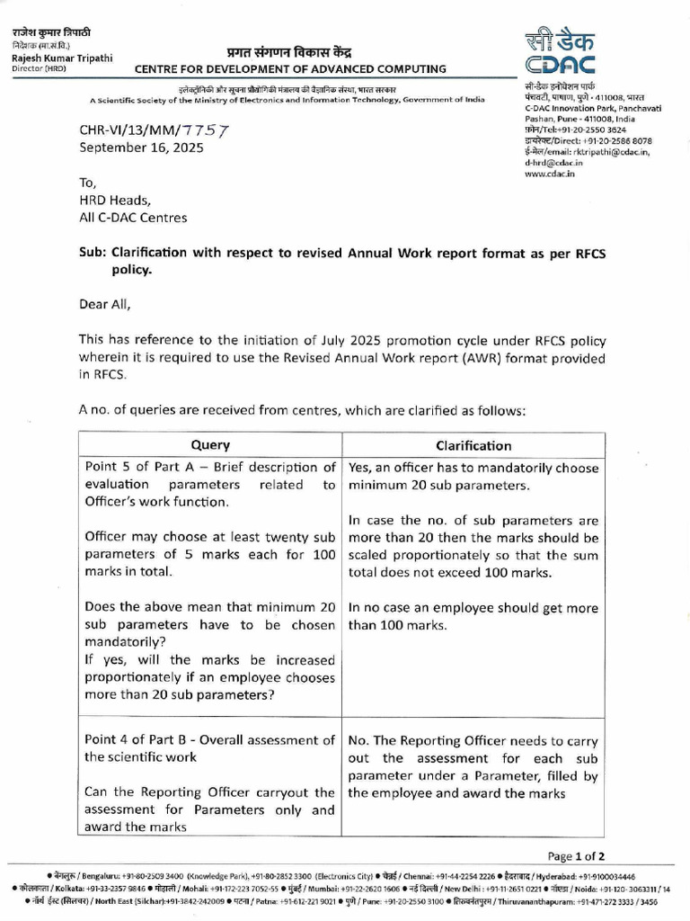 C-DAC Revised AWR Format Clarification | PDF