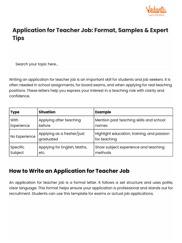 Application For Teacher Job - Format, Samples & Expert Tips | PDF