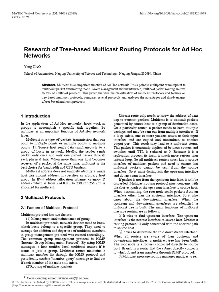 Tree-Based Multicast Routing in Ad Hoc Networks | PDF | Multicast | Routing