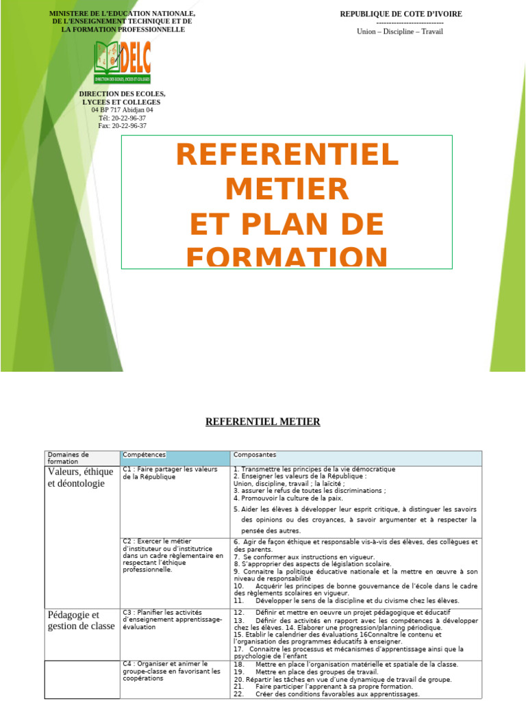 Referentiel Metier Et Plan de Formation | PDF | Pédagogie | Enseignement
