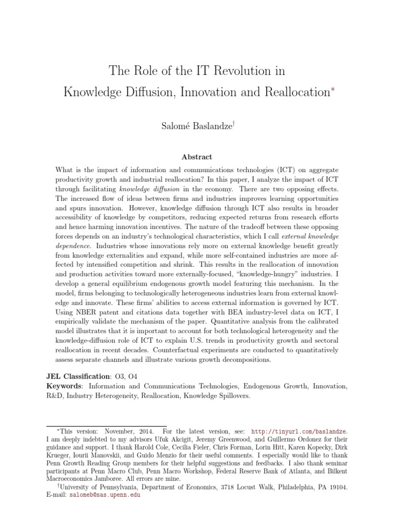 ICT's Impact on Innovation and Growth | PDF | Innovation | Knowledge