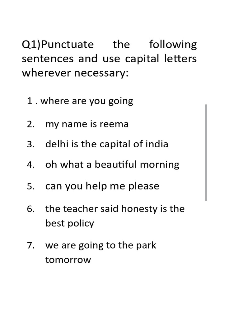 Punctuation and Capitalization Exercises | PDF