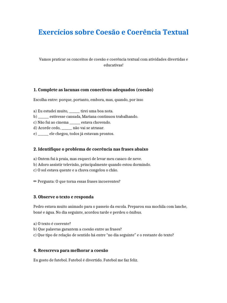Exercícios de Coesão e Coerência Textual | PDF