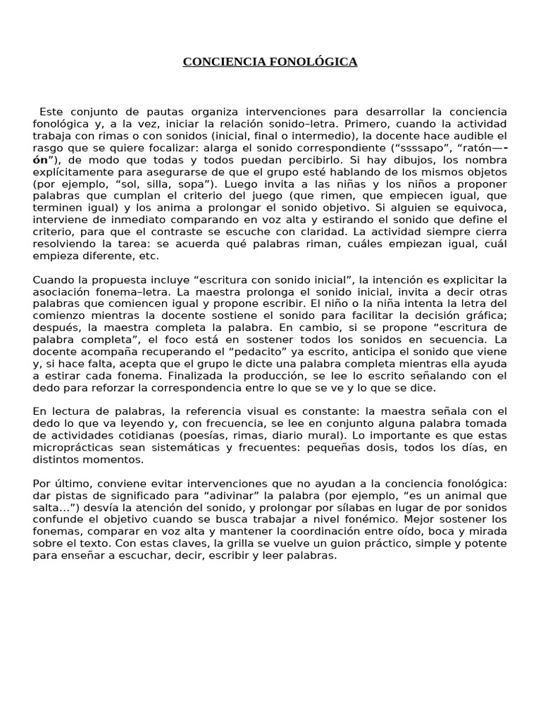Estrategias para Desarrollar Conciencia Fonológica | PDF | Palabra ...