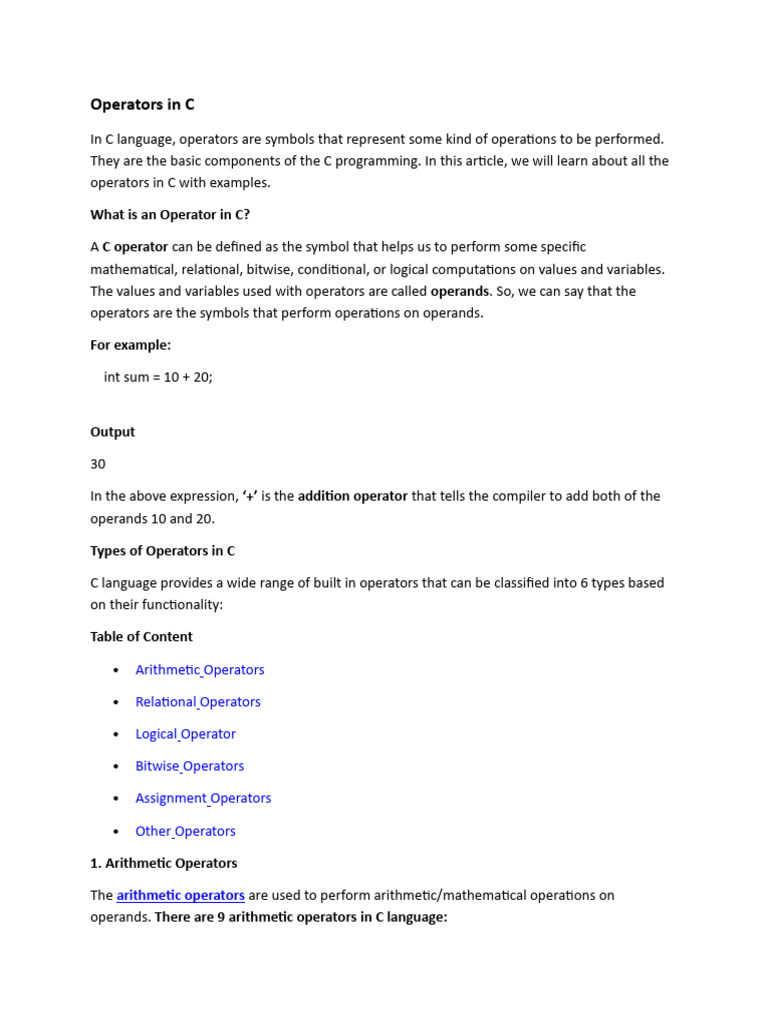 Operators and Control Statements | PDF | Pointer (Computer Programming ...