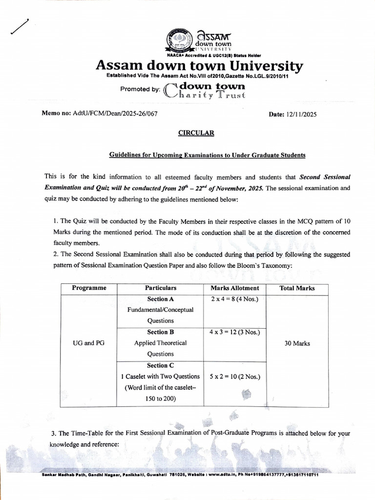 Circular-R-2nd Sessional Examination For UG Students | PDF | Business ...