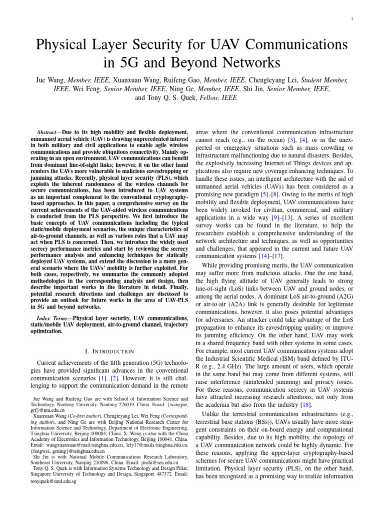 UAV Physical Layer Security in 5G Networks | PDF | Unmanned Aerial ...