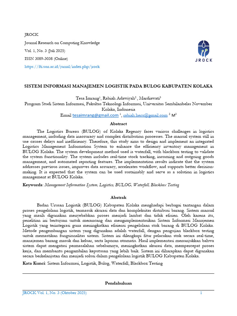 Sistem Informasi Manajemen Logistik BULOG Kolaka | PDF