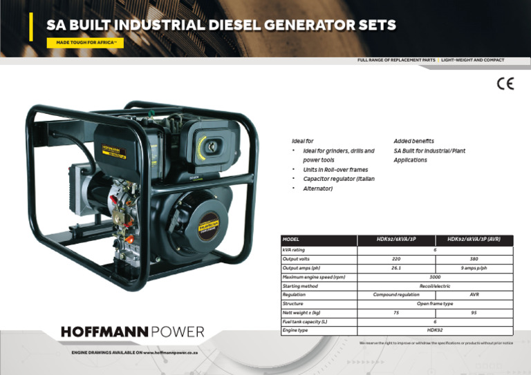 SA Built 6kVA Diesel Generator Specs | PDF | Energy Technology ...