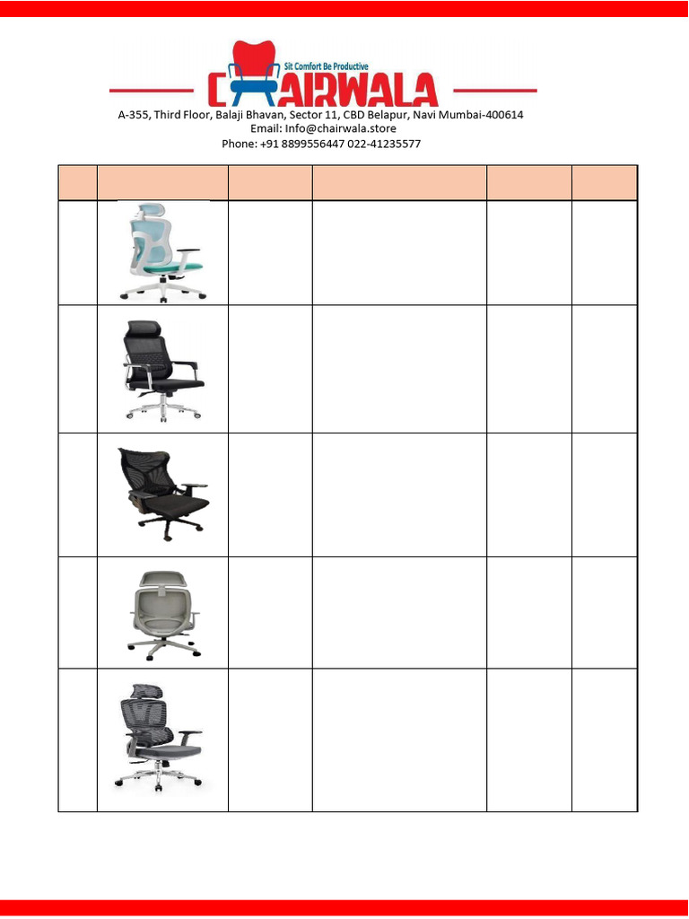 Office Chair Specifications and Pricing | PDF | Chair