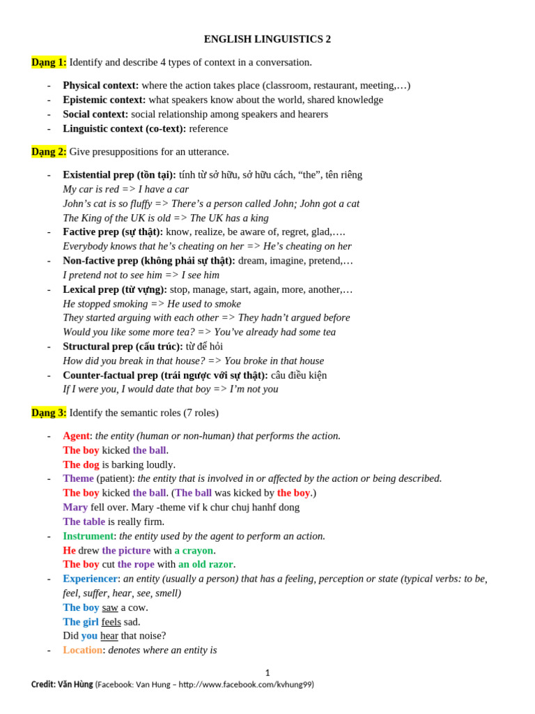 Types of Contexts and Linguistic Roles | PDF | Linguistics | Grammar