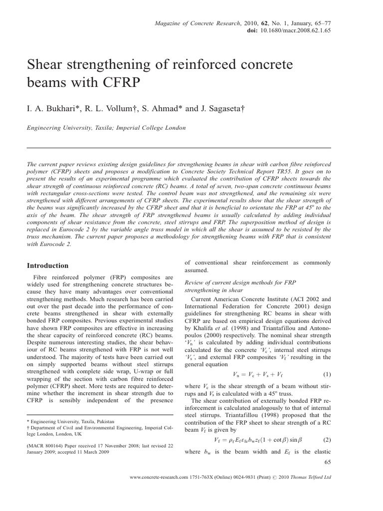 CFRP Shear Strengthening of Concrete Beams | PDF | Fibre Reinforced ...