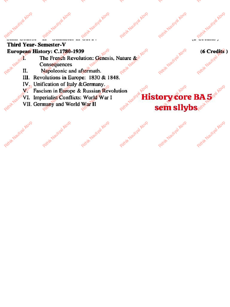 BA 5 Sem History Core (1,2) Syllabus & Voc | PDF